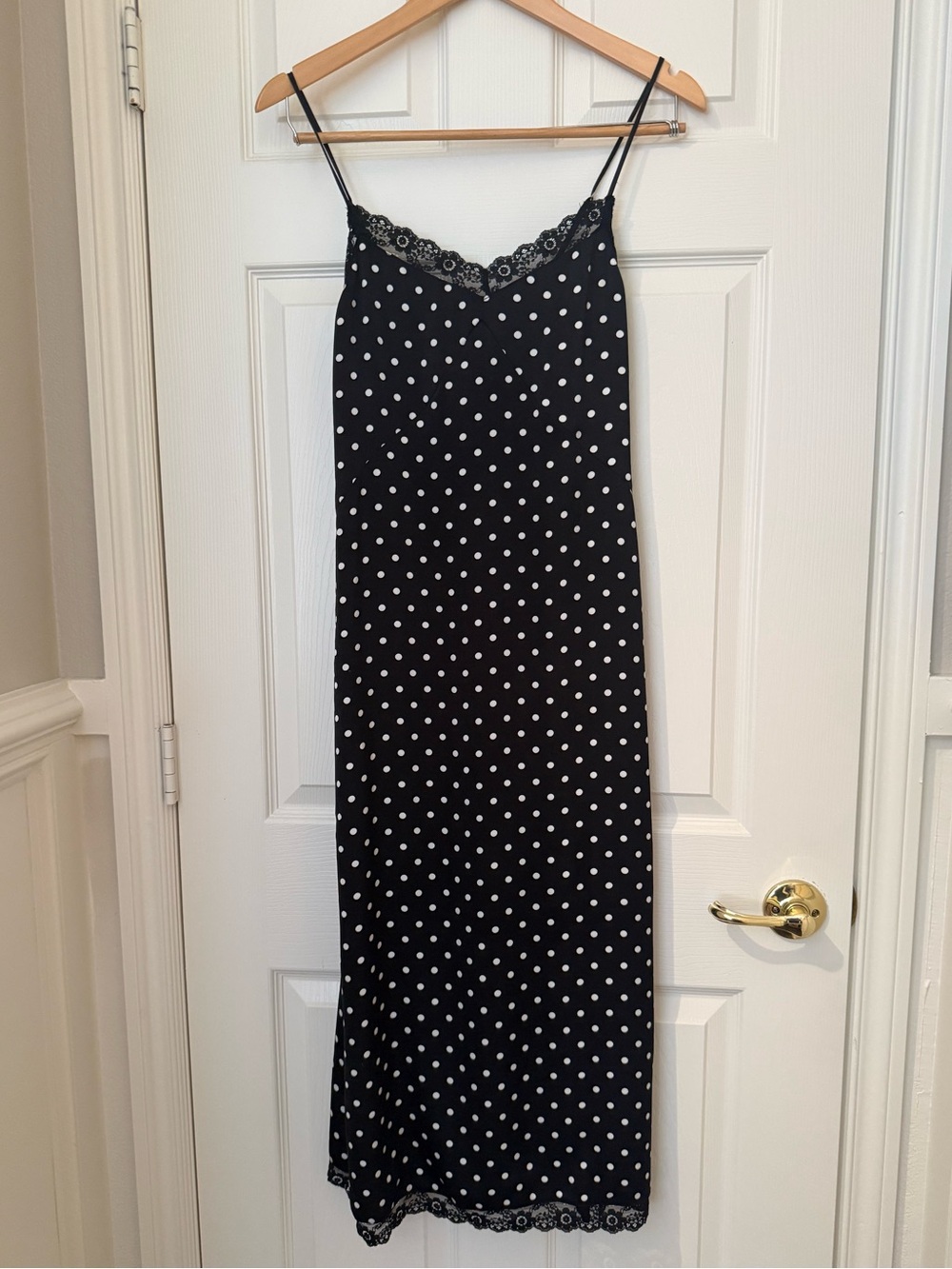12th Tribe Black Polka Dot Lace Trim Slip Dress
